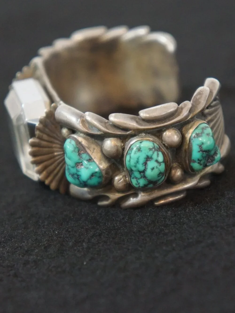 Vintage Navajo Sterling Silver Turquoise Watch Cuff H.Y. Hallmark STATEMENT